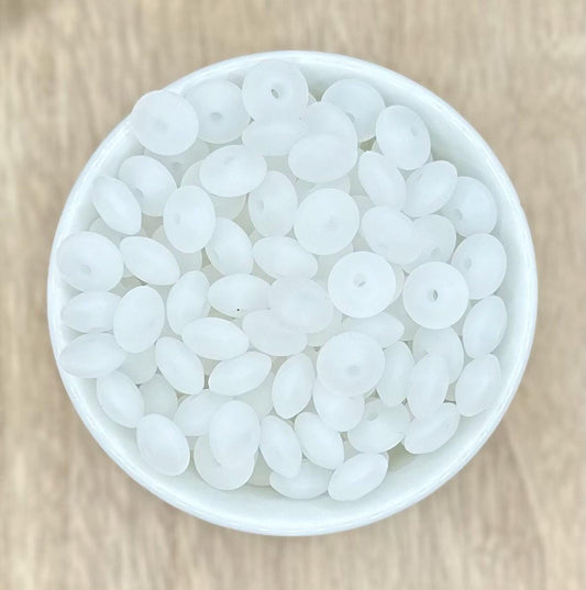Frosted Clear Saucer Lentil 12mm Spacer Silicone Beads