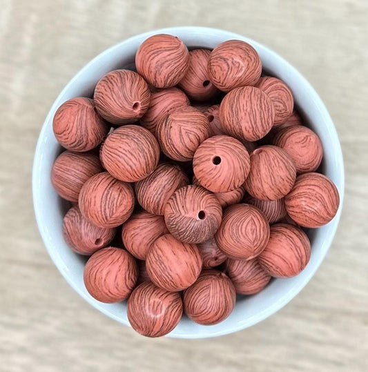 Cherry Dark Wood Print 15mm Round Silicone Beads *discontinuing*