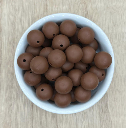 Chocolate Brown 15mm Round Silicone Beads