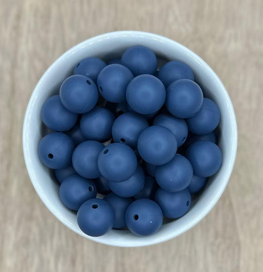 Dusky Navy Blue 15mm Round Silicone Beads