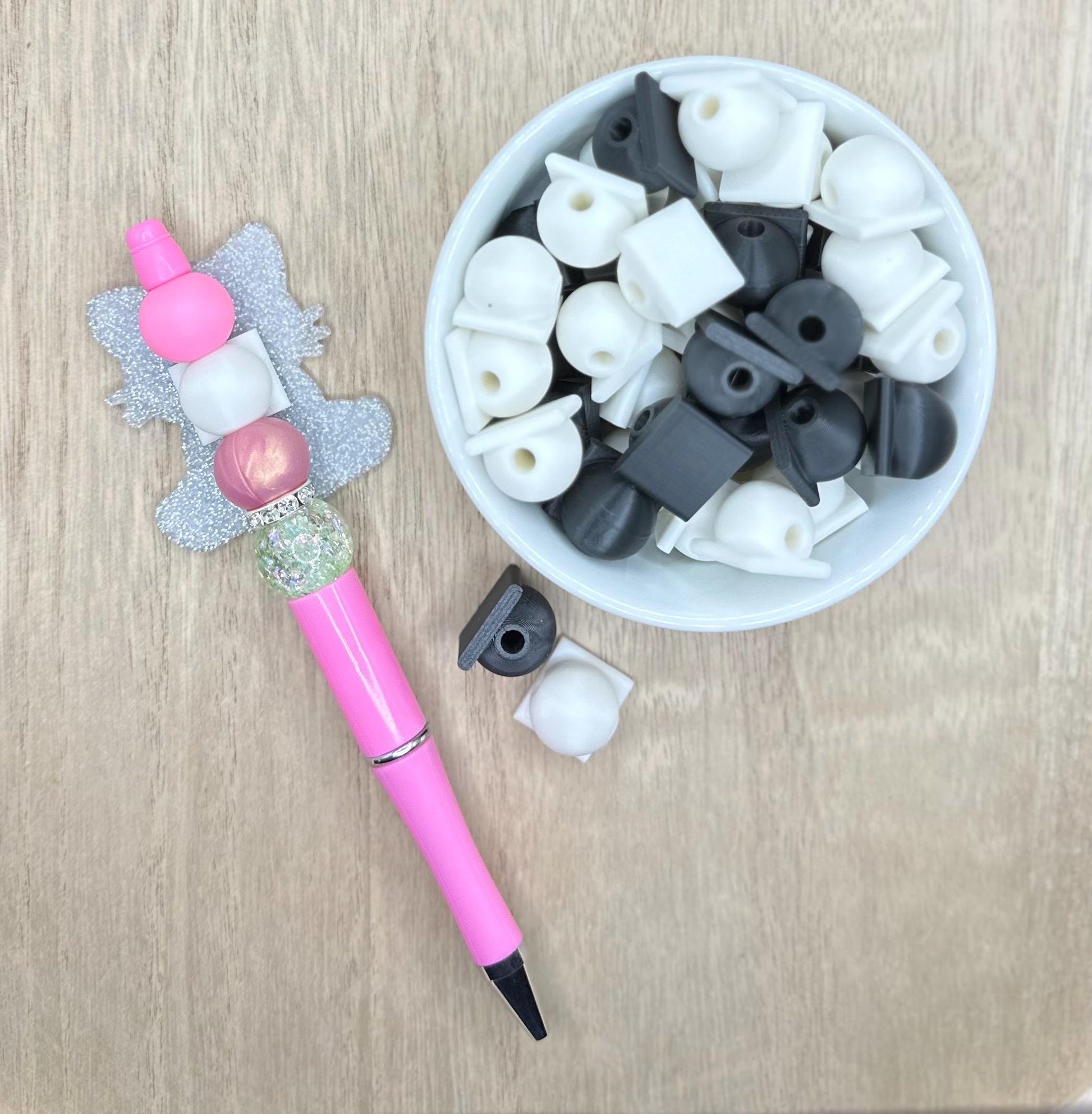 Beads for Acrylic Flatbacks 5 Pack | 3D Printed | Customizable Pen Accessories | Silicone Bead Pen Add-Ons