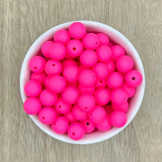 Hot Pink 12mm Round Silicone Beads