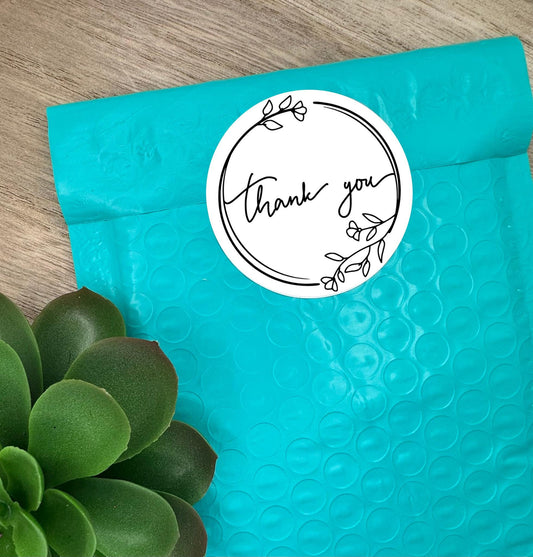 Thank You Whimsical Floral Boarder Stickers, Round 2in Business Packing Stickers
