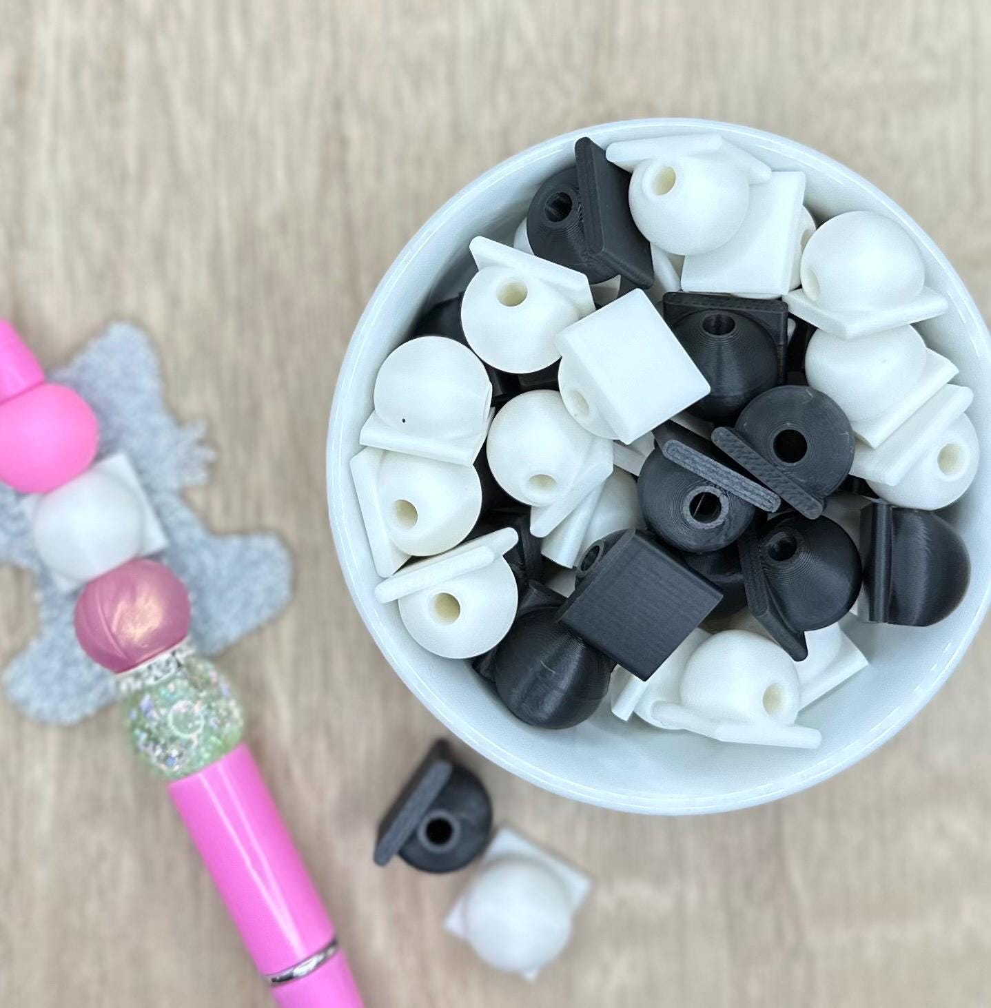 Beads for Acrylic Flatbacks 5 Pack | 3D Printed | Customizable Pen Accessories | Silicone Bead Pen Add-Ons