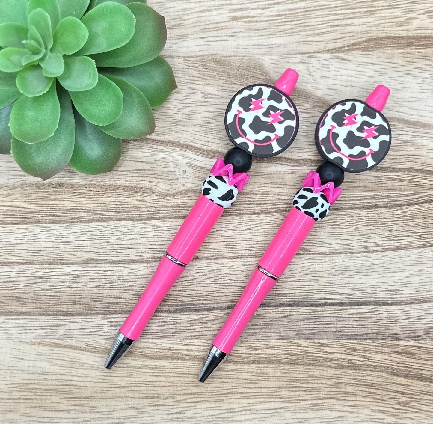 Cow Print Smiley Face Beaded Pen **discontinuing**