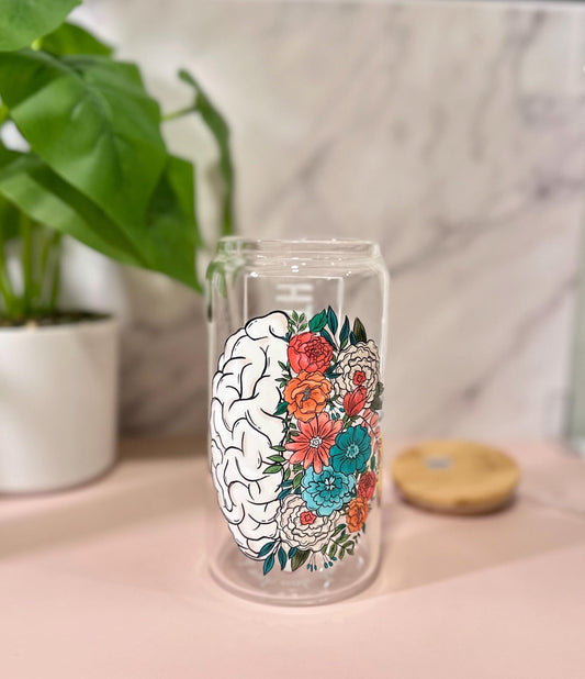 Floral Mental Health Matters • Glass Can Cup 16oz