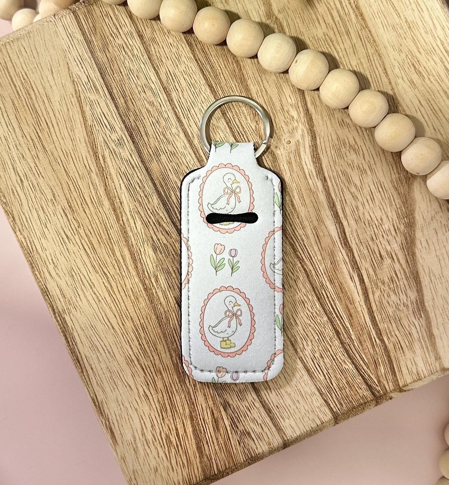 Coquette Ducks | Neoprene Chapstick Holder Key Chain Lip Balm Holder