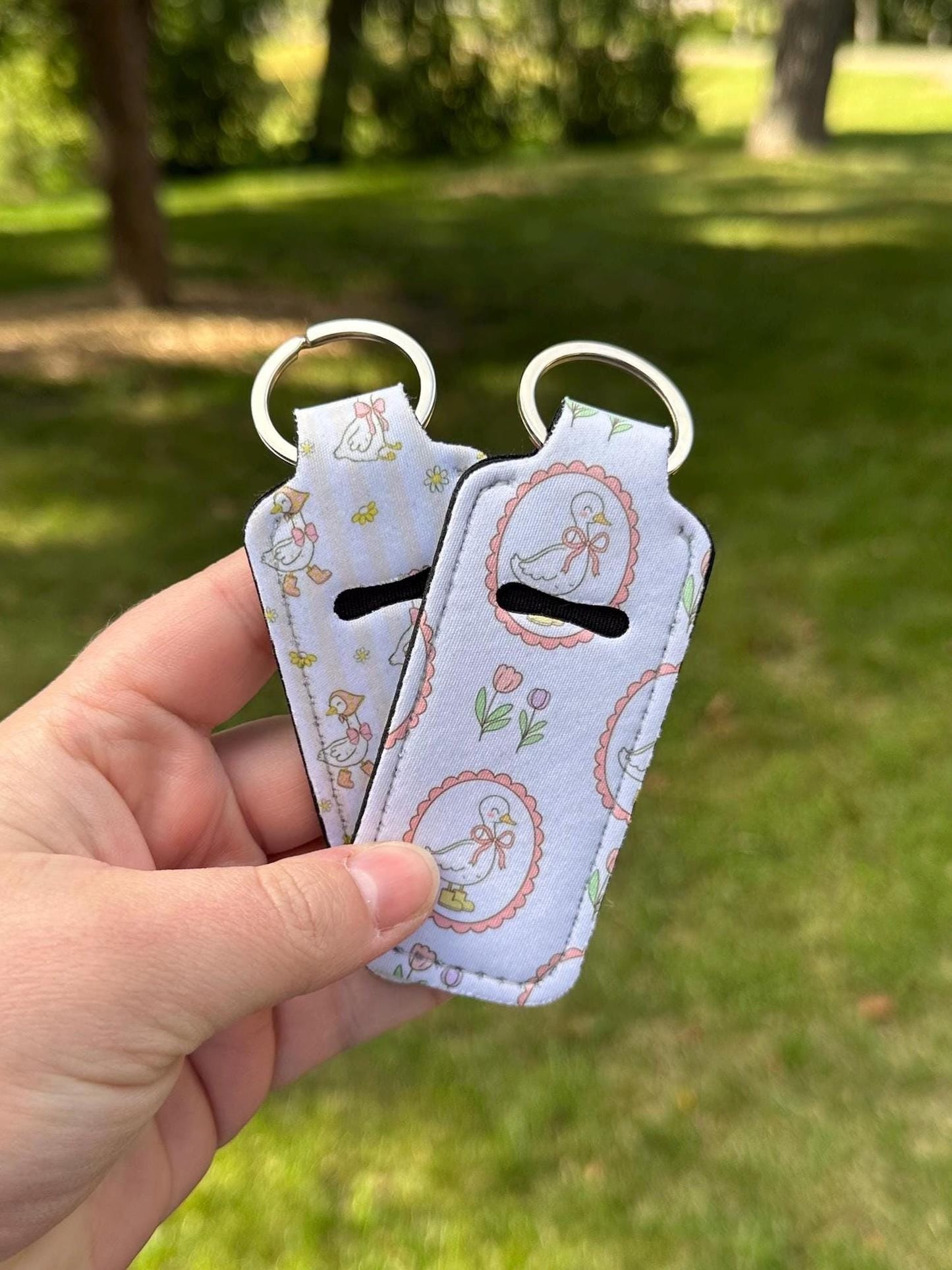Coquette Ducks | Neoprene Chapstick Holder Key Chain Lip Balm Holder
