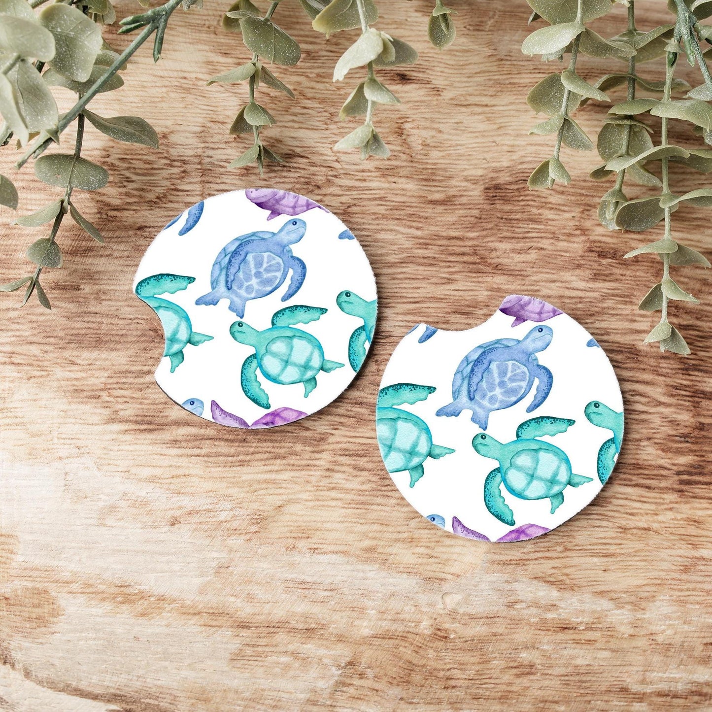Turtle Watercolor Car Coasters, Neoprene Car Coasters