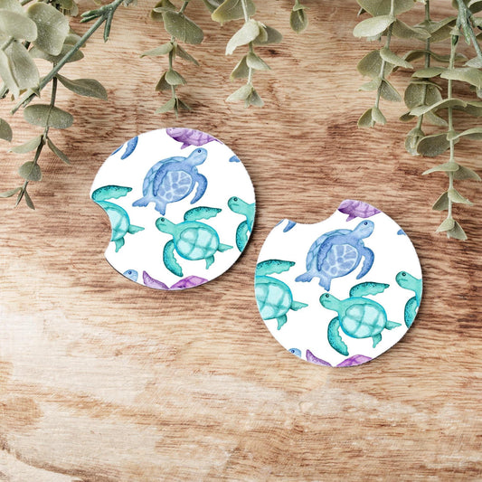 Turtle Watercolor Car Coasters, Neoprene Car Coasters