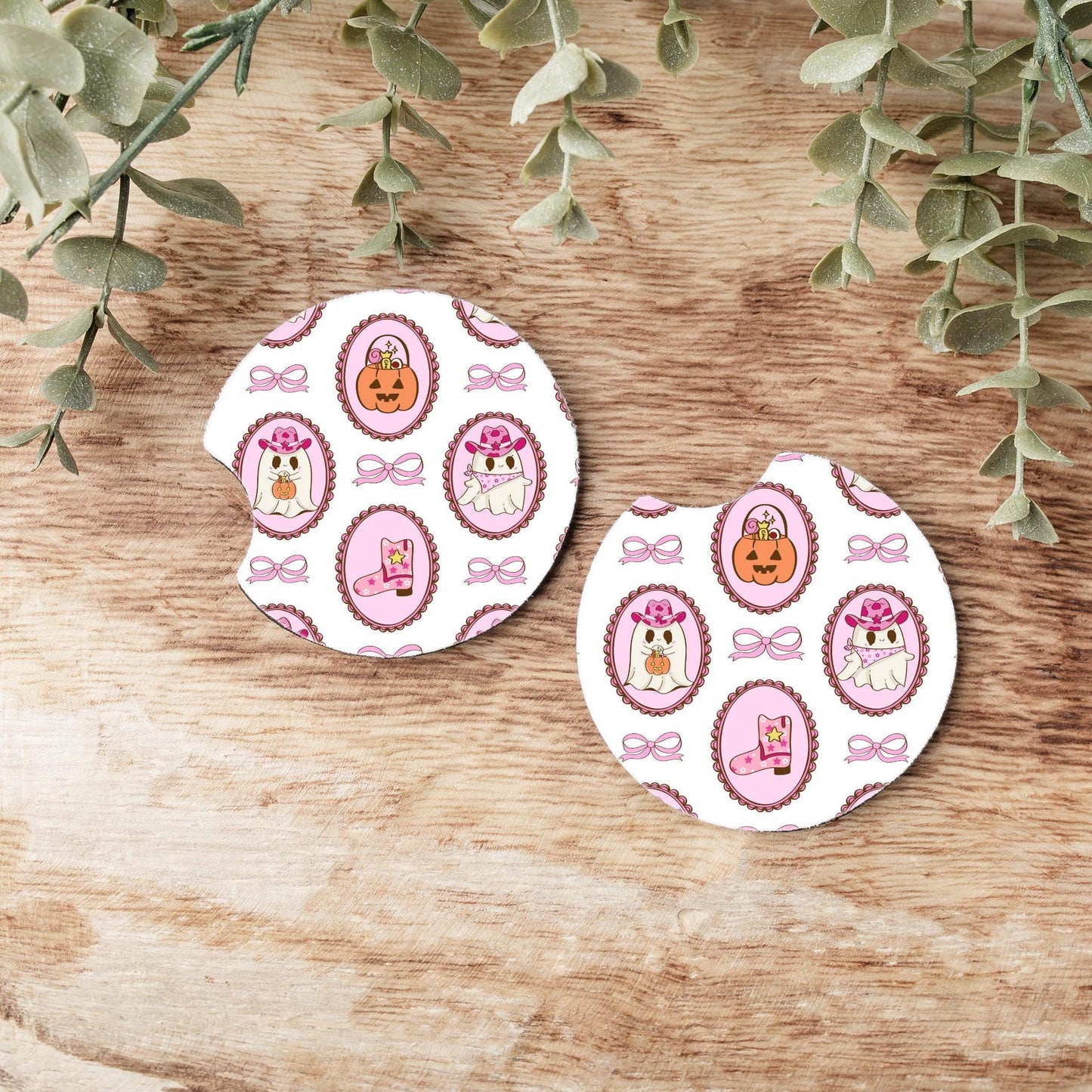 Western Halloween Ghost Car Coasters: Neoprene Cup Holder Coasters