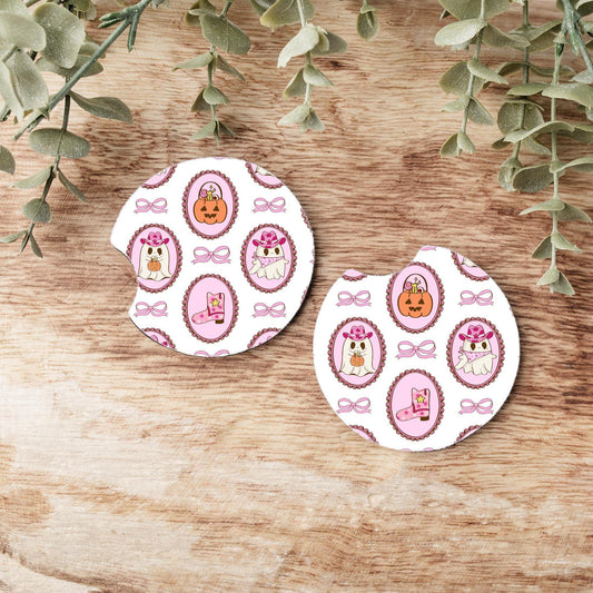 Western Halloween Ghost Car Coasters: Neoprene Cup Holder Coasters