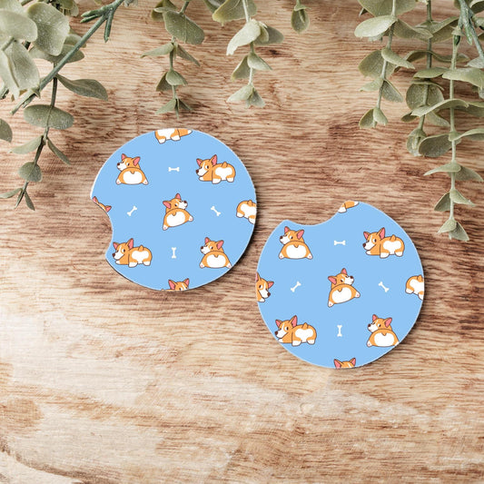 Corgi Dogs Car Coasters: Neoprene Auto Accessories