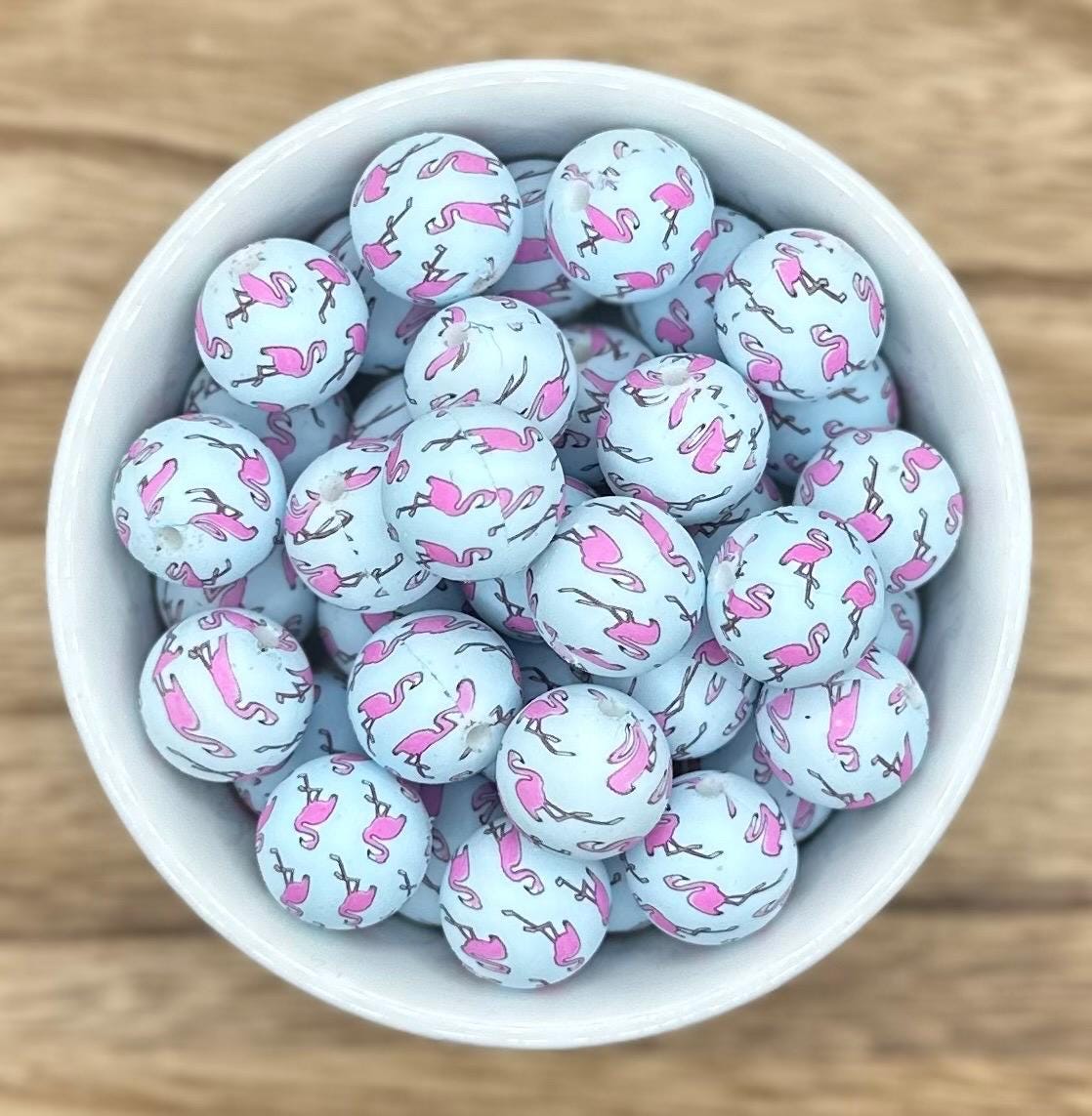 Flamingo Print 15mm Round Silicone Beads *discontinuing*