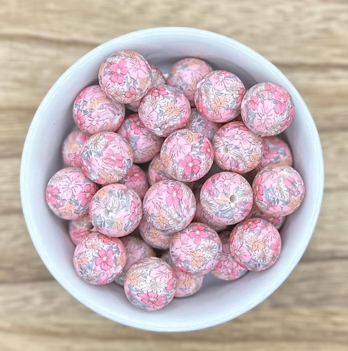 Grandma’s Flower Garden 15mm Round Printed Silicone Beads