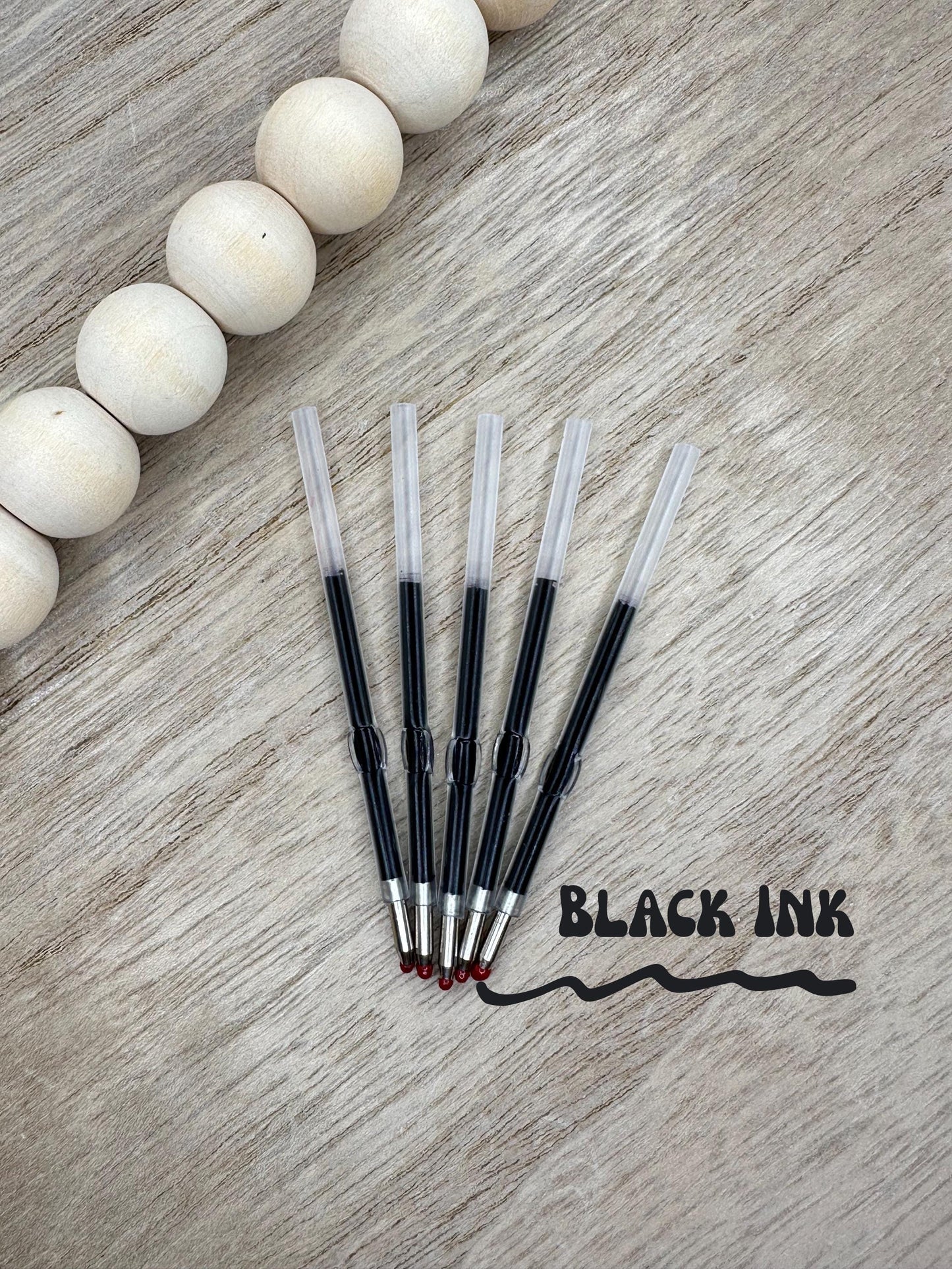 10 PACK - Ink Refills for Standard Beadable Pens | Black Blue Pink Red Purple | 6.2CM