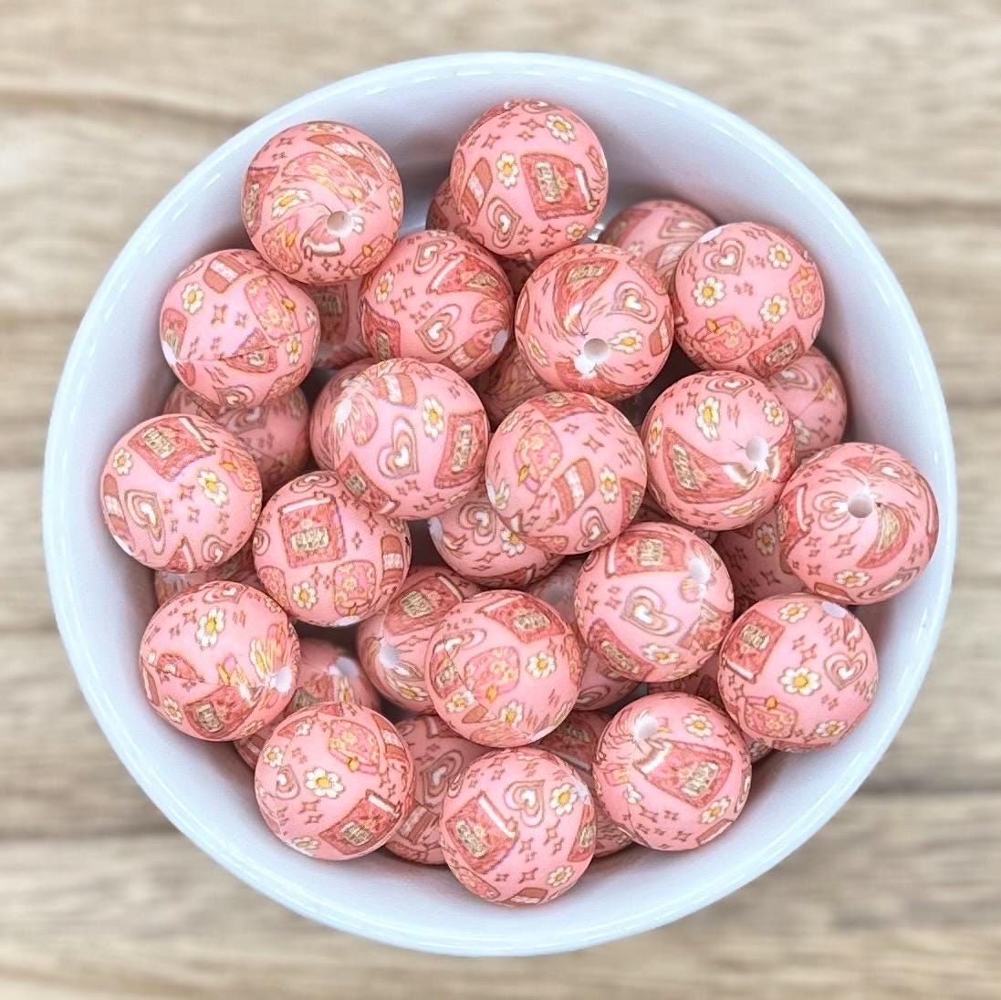 Books and Candles Print 15mm Round Silicone Beads **discontinuing**