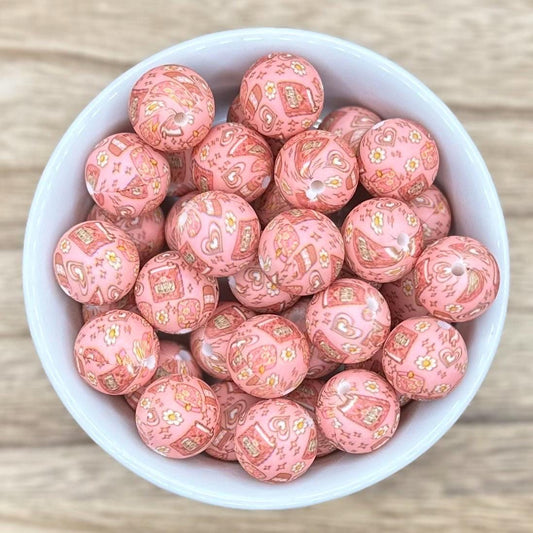 Books and Candles Print 15mm Round Silicone Beads **discontinuing**