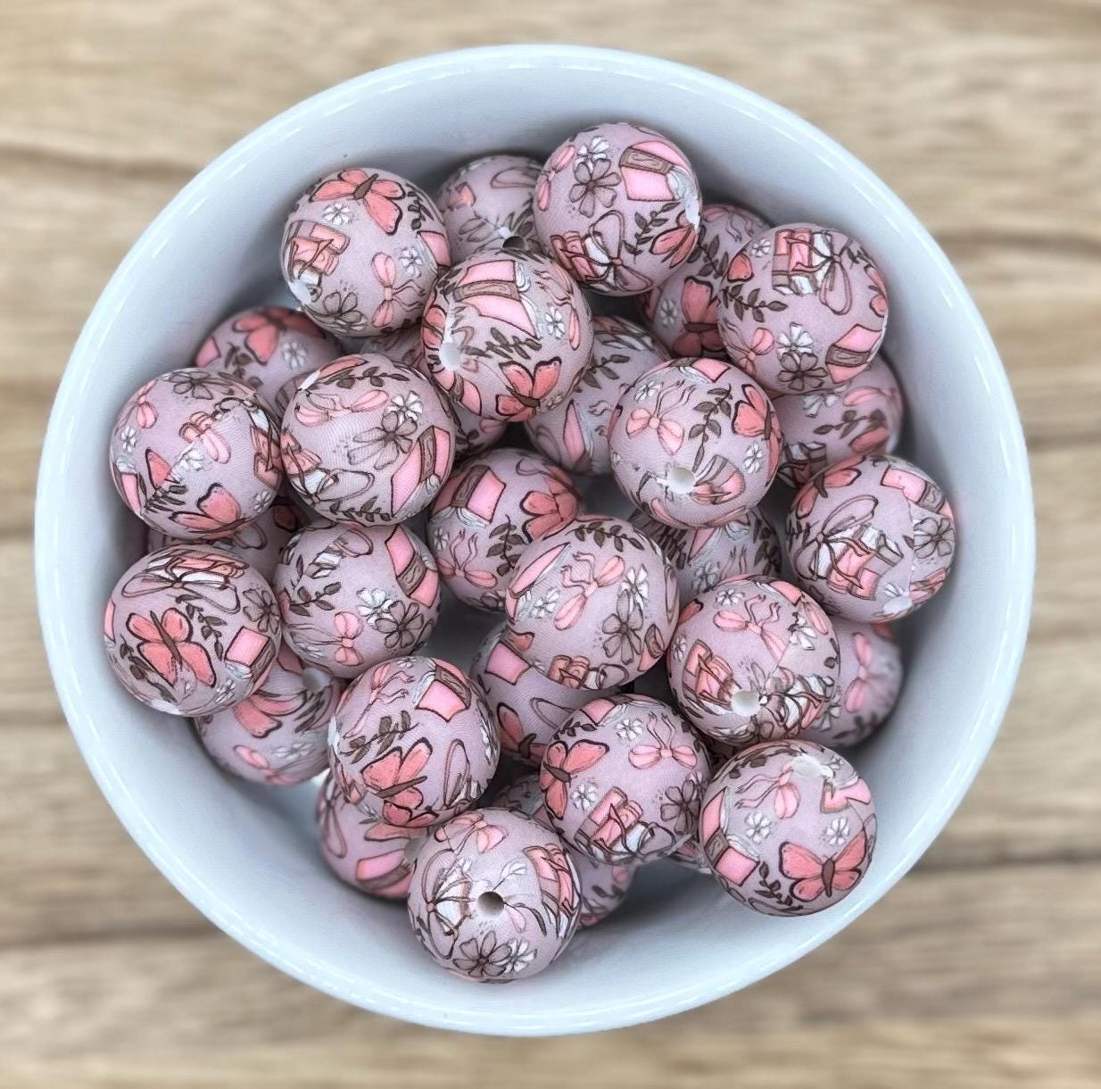 Books and Butterflies Print 15mm Round Silicone Beads *discontinuing*