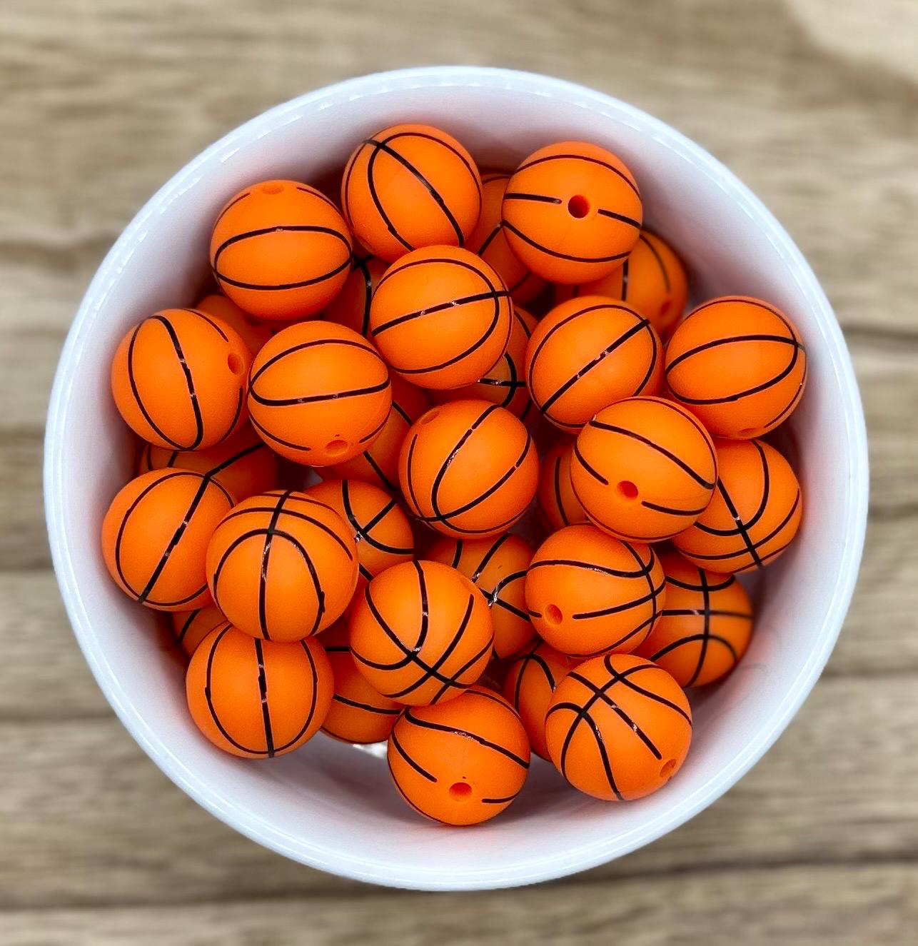 Basketball Sport 15mm Round Printed Silicone Beads