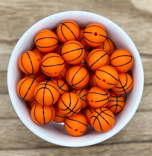 Basketball Sport 15mm Round Printed Silicone Beads