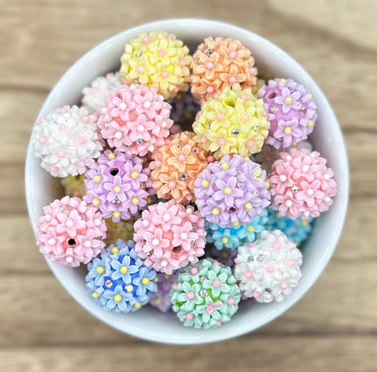 Floral Bling Mixed Colors 18mm 10pcs Round Printed Acrylic Beads