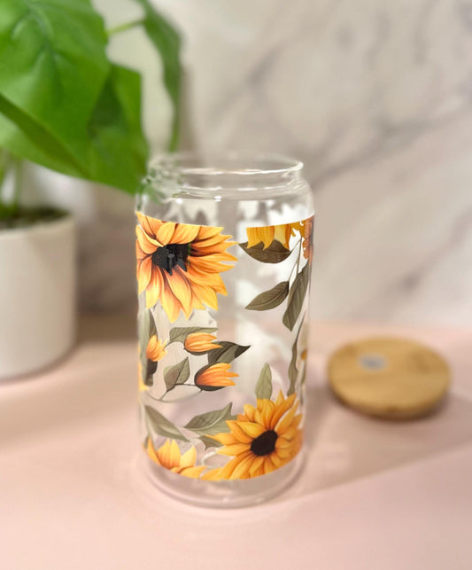 Sunflower • Glass Can Cup 16oz