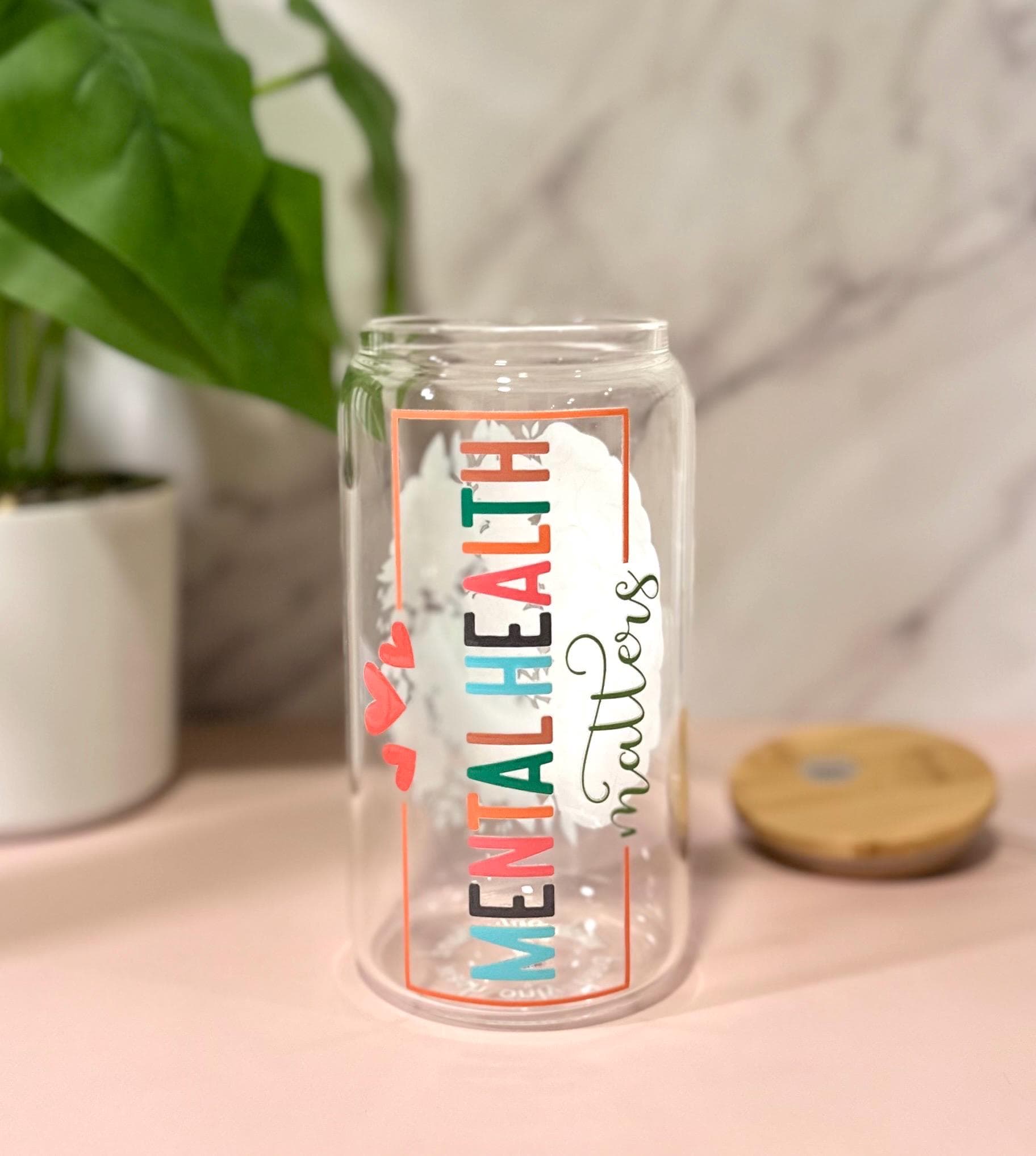 Floral Mental Health Matters • Glass Can Cup 16oz