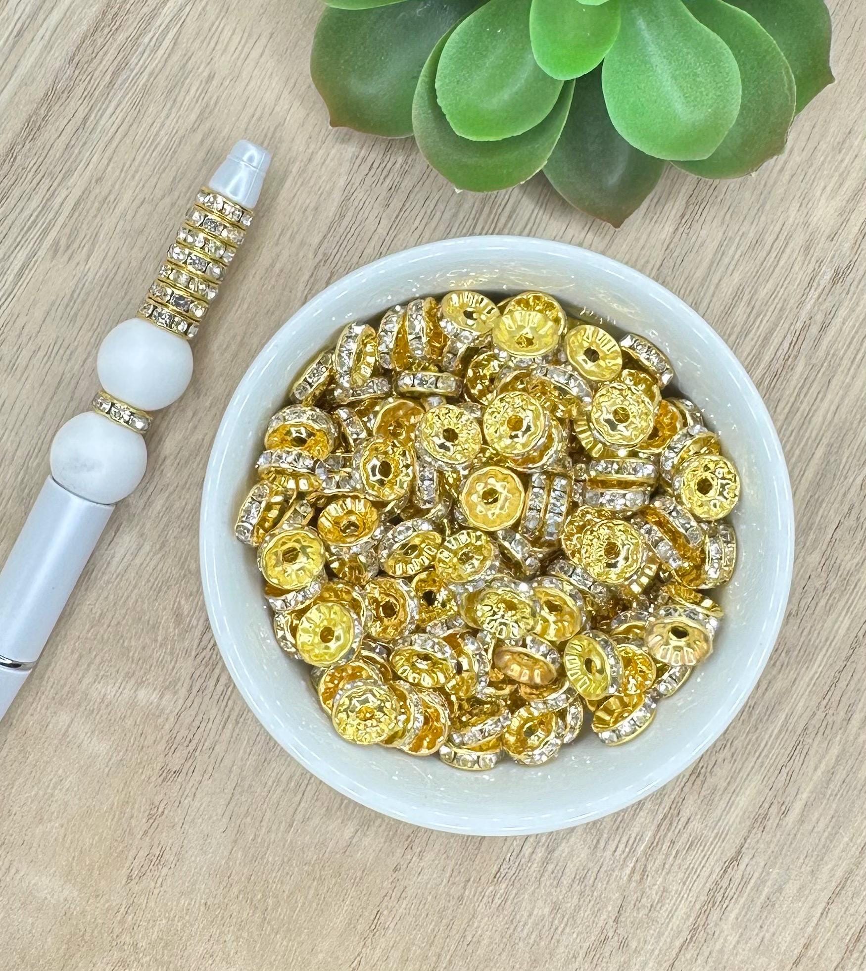 Gold Clear 10mm Rhinestone Spacers