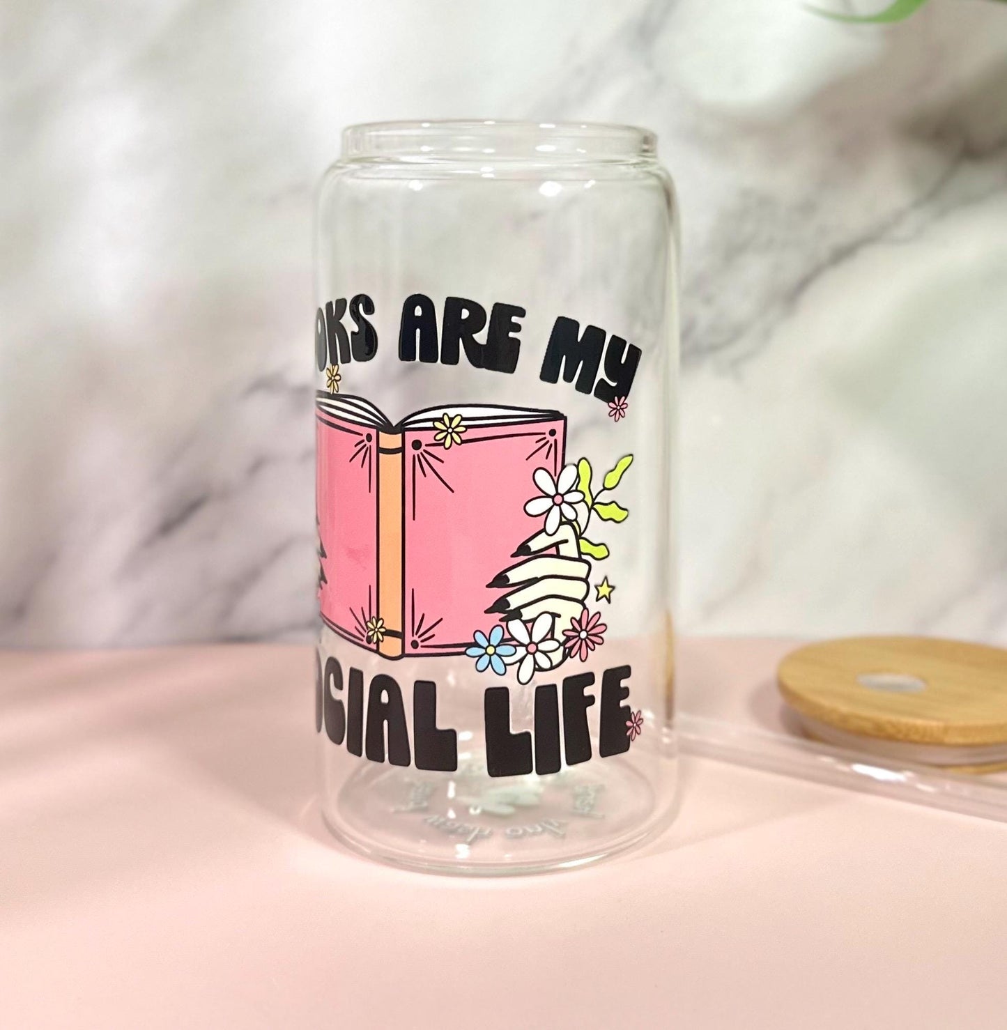 Books Are My Social Life • Glass Can Cup 16oz