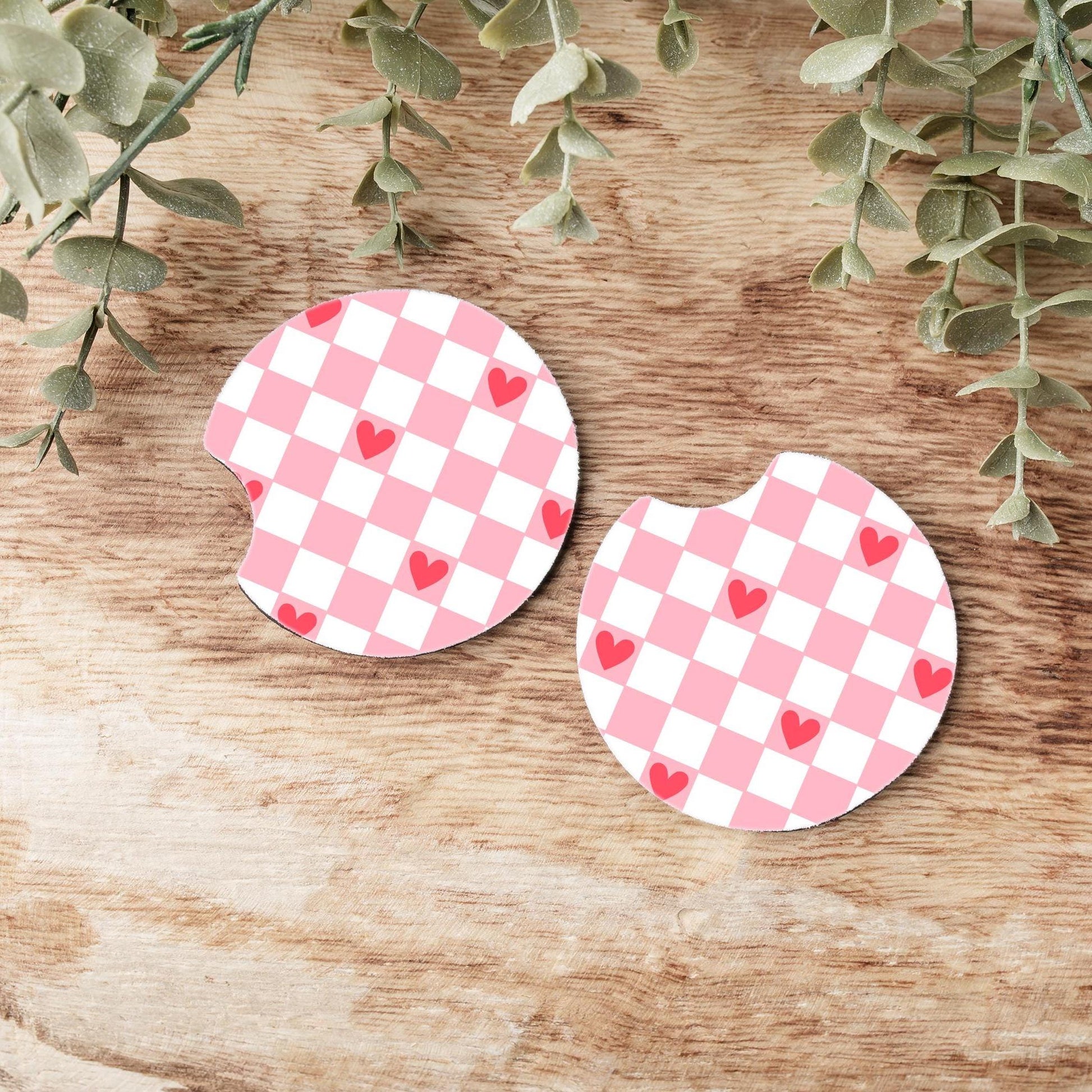 Checkered Love Car Coasters, Neoprene Car Coasters