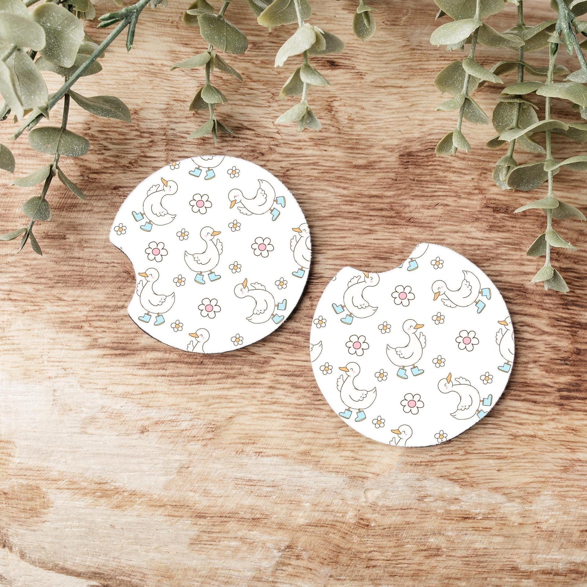 Duck Floral Print Car Coasters: Neoprene Auto Accessories