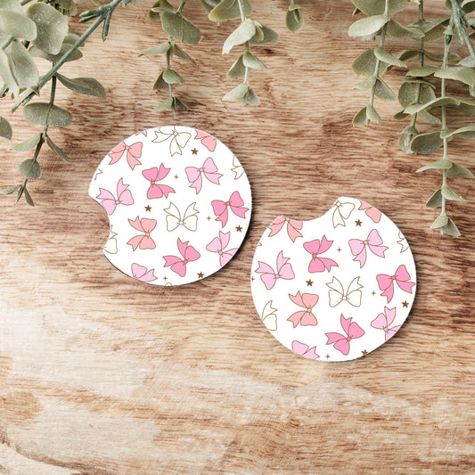 Pink Chunky Bows Car Coasters: Neoprene Auto Accessories