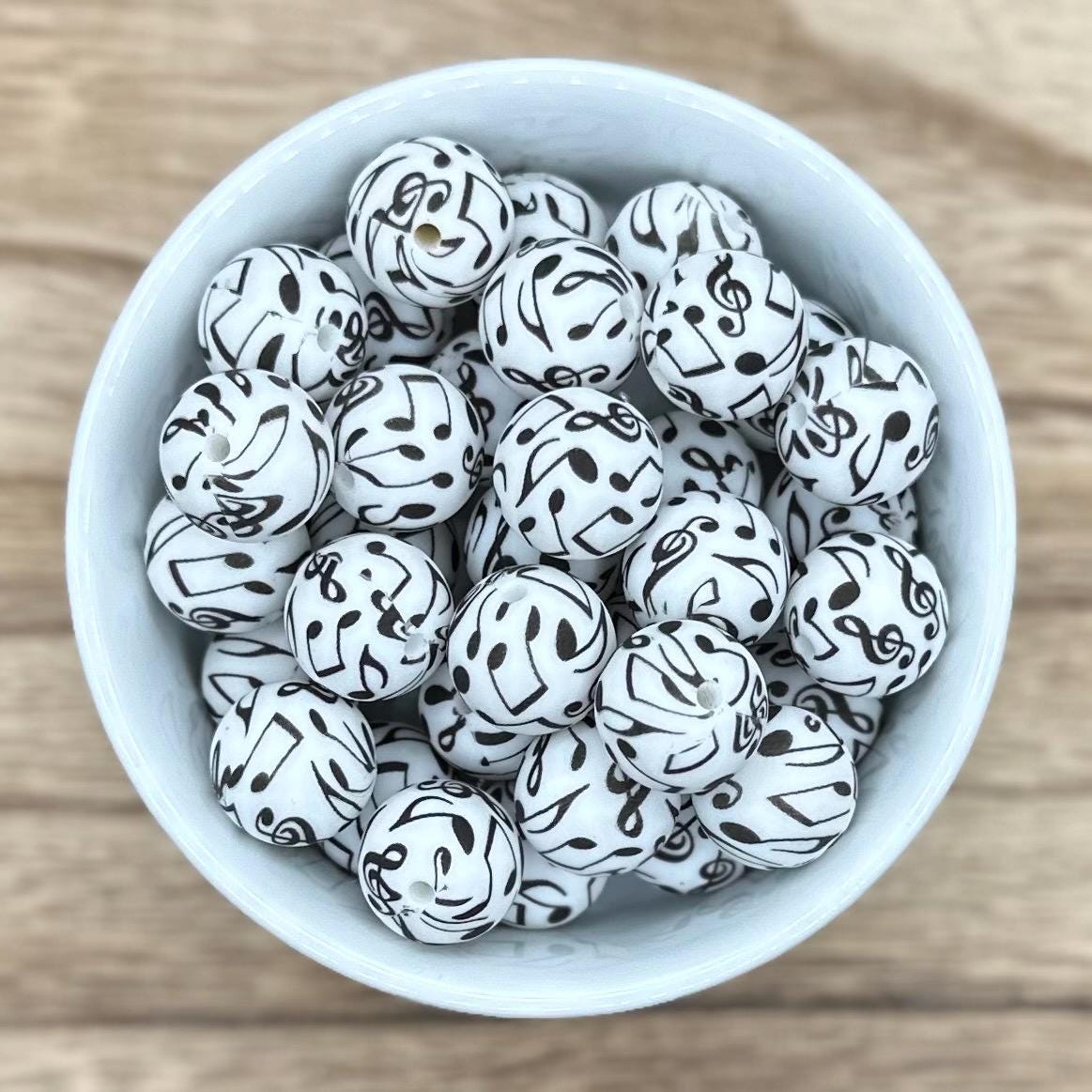 Music Notes Print 15mm Round Silicone Beads