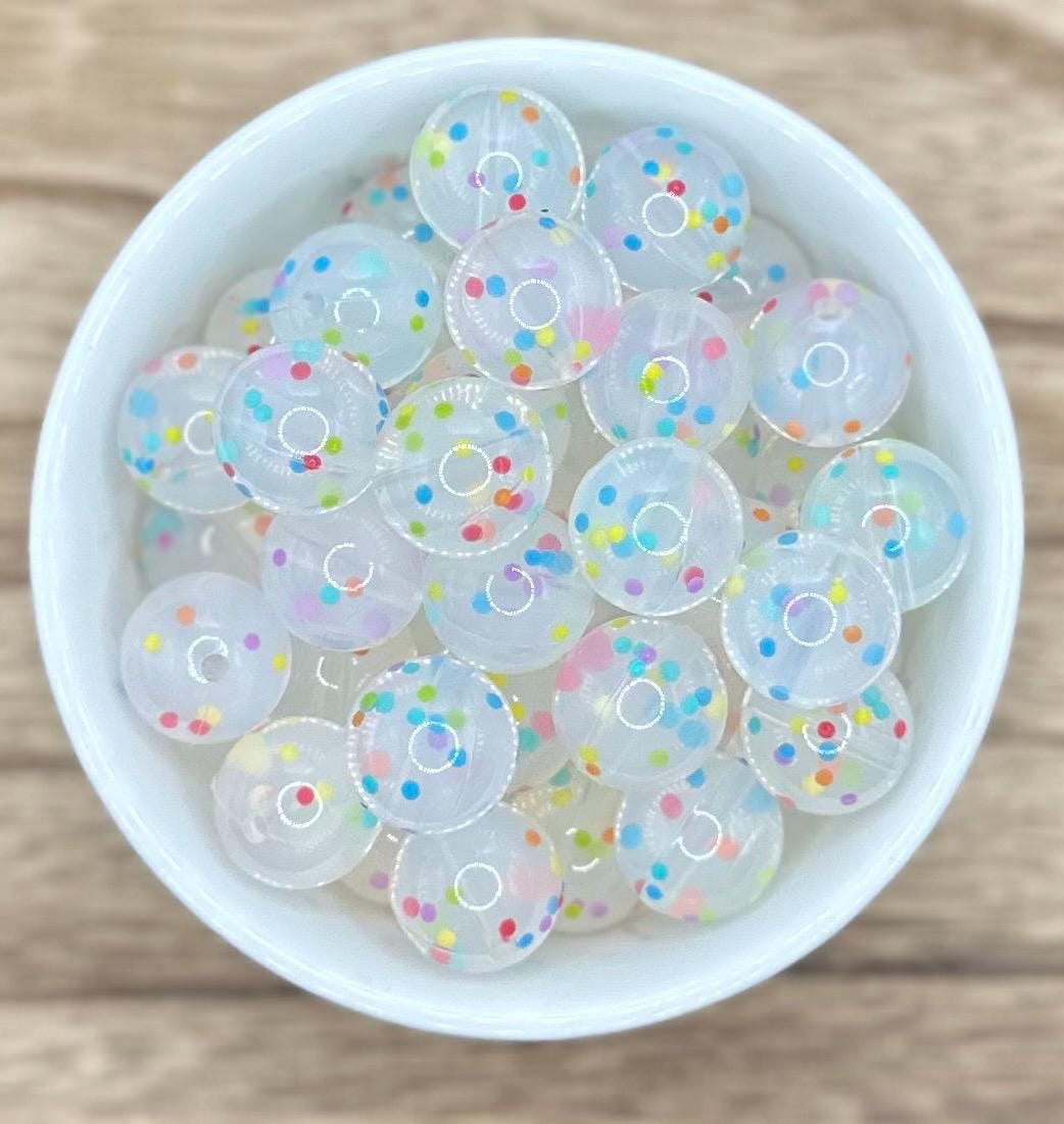 Clear Confetti 15mm Round Printed Silicone Beads