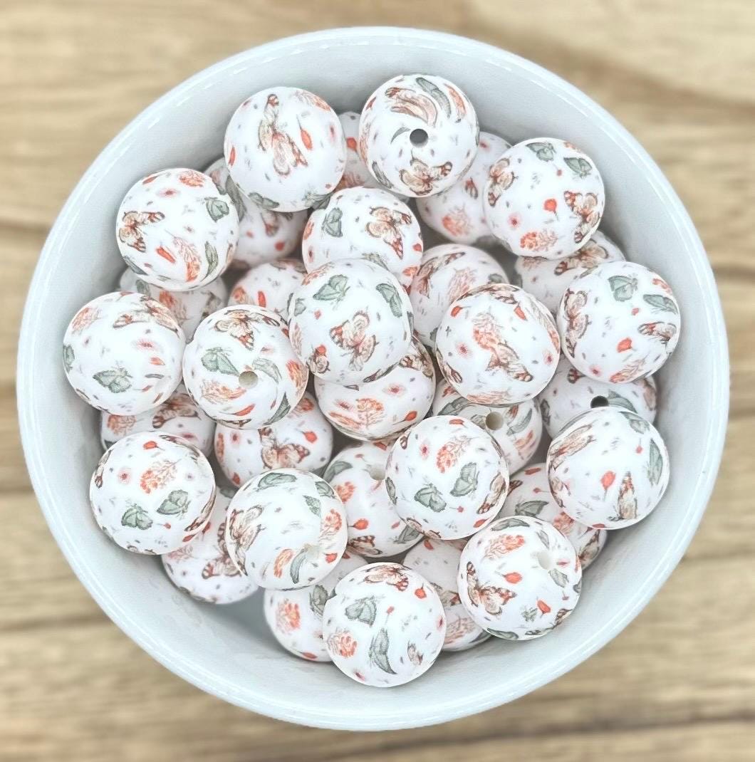 Butterfly Print 15mm Round Silicone Beads