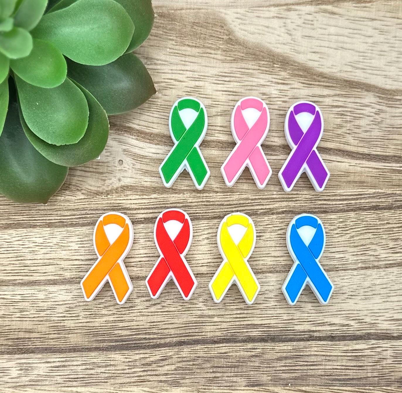 Awareness Ribbon Red Blue Yellow Green Pink Purple Orange Silicone Focal Beads