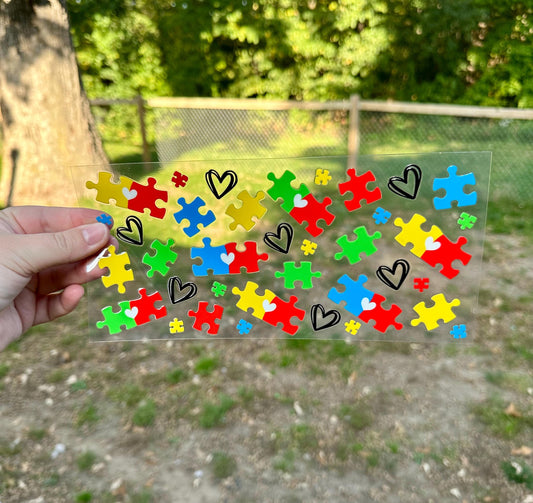 Autism Awareness Puzzle UV DTF Can Cup Wrap - Ready to Apply