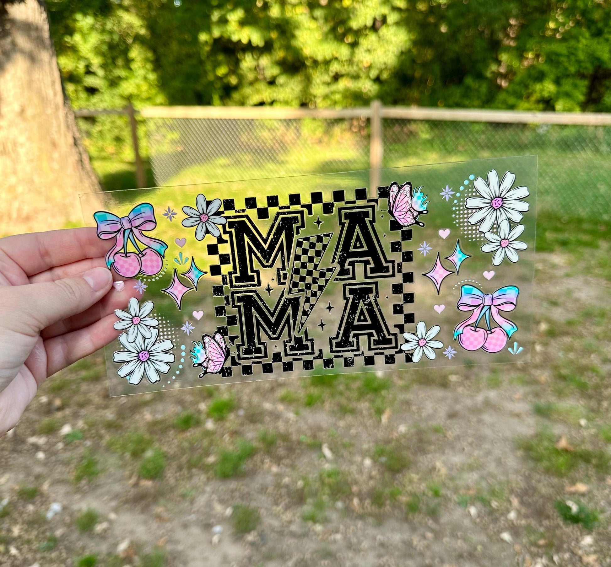 Mama Checkered UV DTF Can Cup Wrap - Ready to Apply