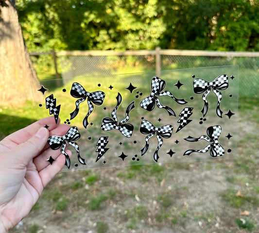 Checkered Bow UV DTF Can Cup Wrap - Ready to Apply
