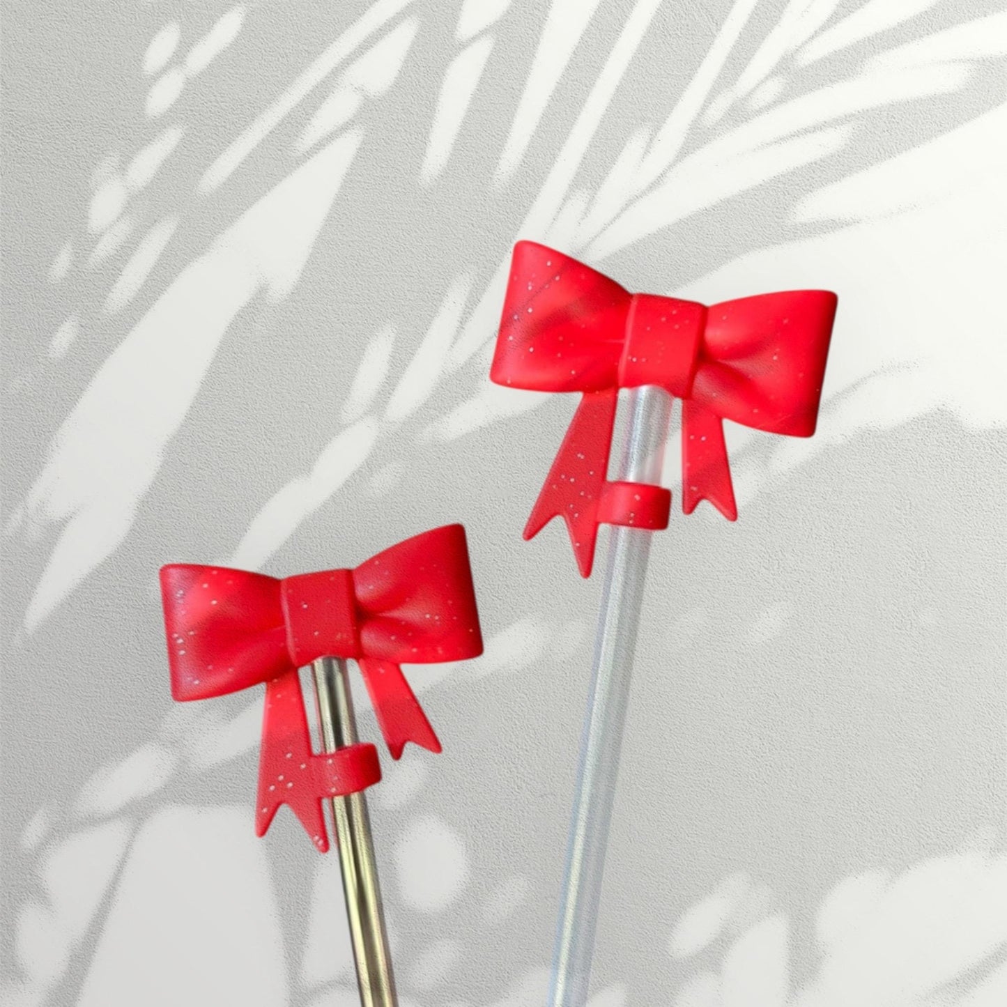 Red Glitter Silicone Bow Straw Topper | Cute Tumbler Accessory | Reusable Dust Cover for Cups & Straws