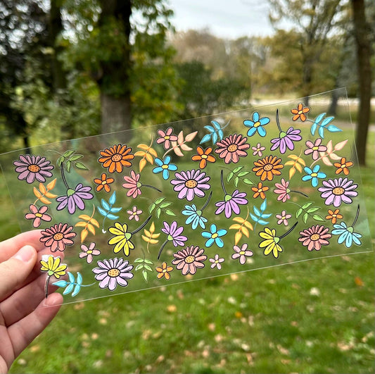 Colorful Flowers | UV DTF Can Cup Wrap | Ready to Apply