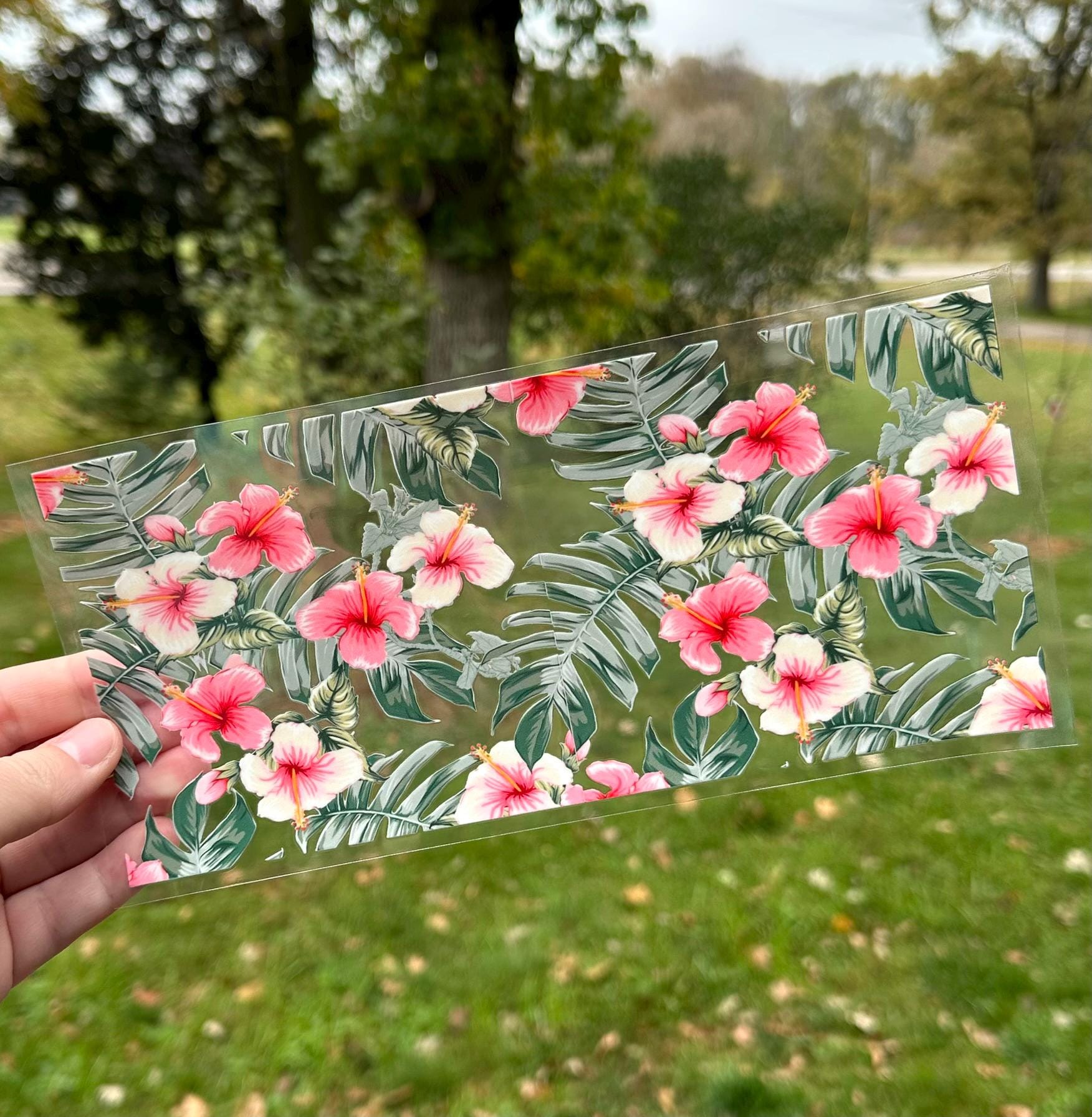 Pink Hibiscus Flower | UV DTF Can Cup Wrap | Ready to Apply