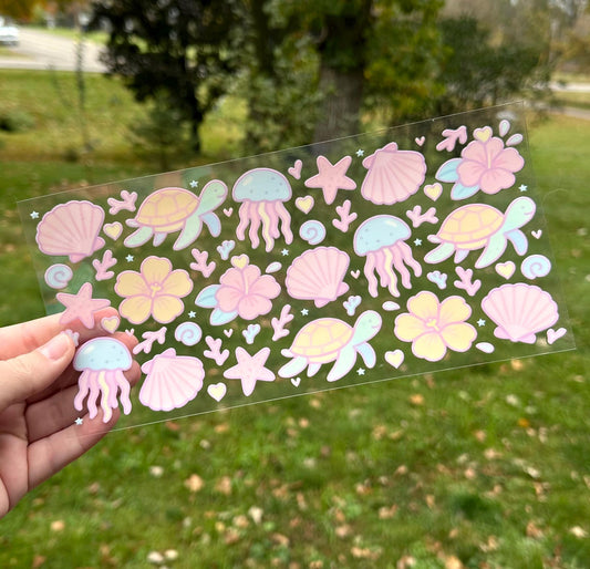 Sea Creatures Pastel | UV DTF Can Cup Wrap | Ready to Apply