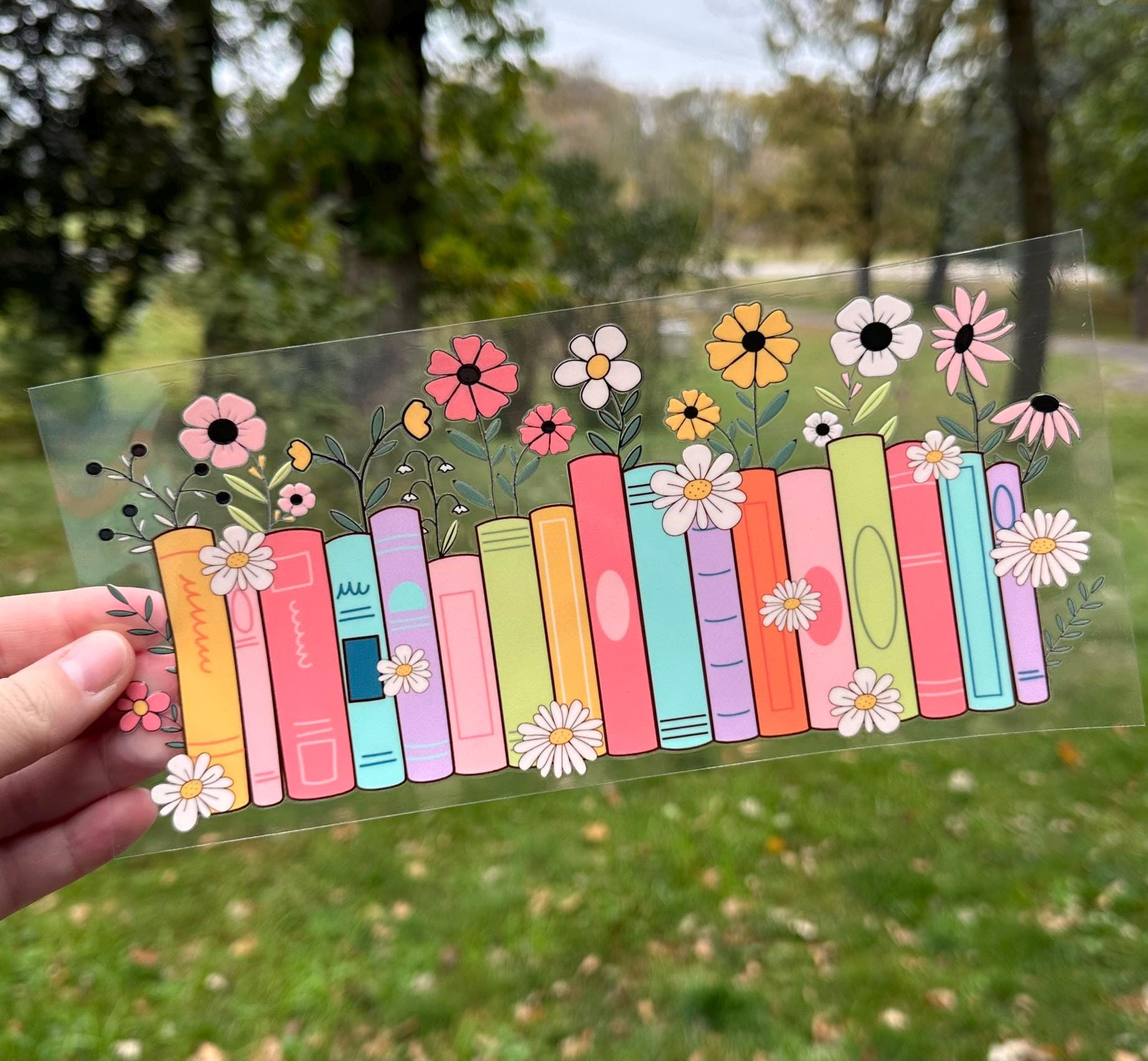 Bookstack and Flowers | UV DTF Can Cup Wrap | Ready to Apply