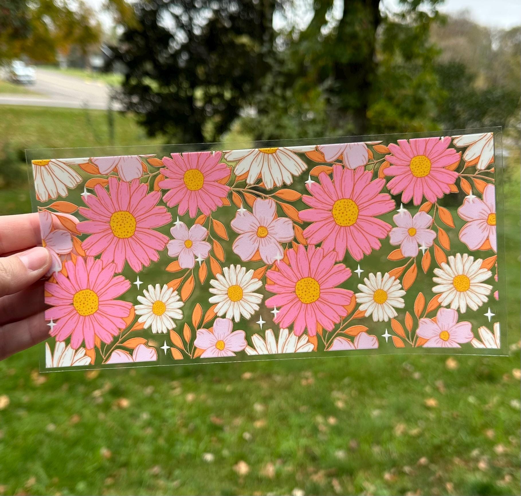 Pink Floral Neon | UV DTF Can Cup Wrap | Ready to Apply