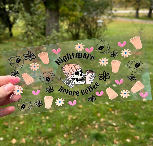 Nightmare Before Coffee | UV DTF Can Cup Wrap | Ready to Apply
