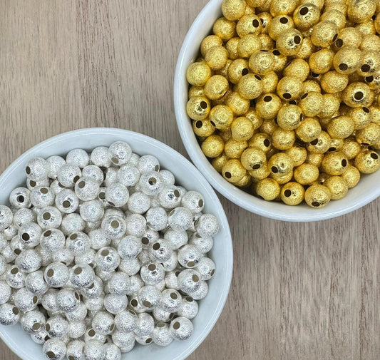Textured Gold or Silver 8mm | 20pcs Round Metal Beads