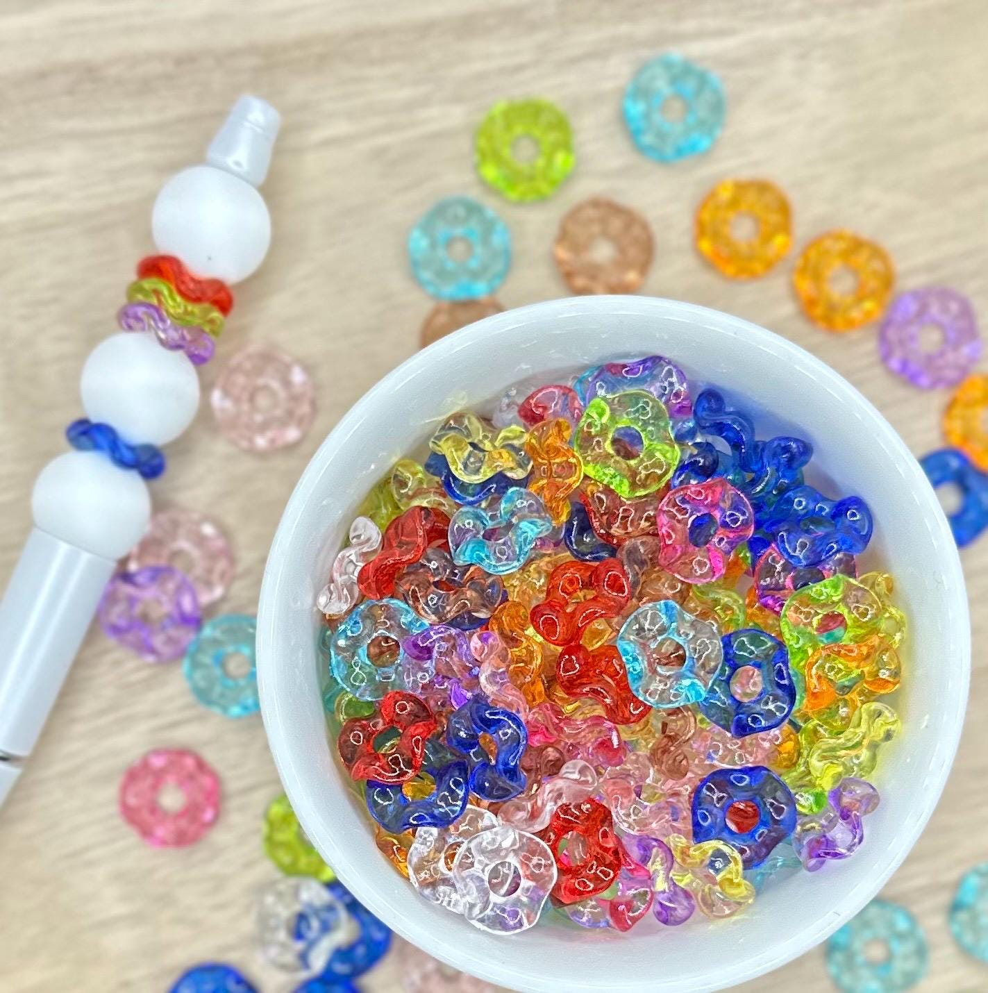 20pk | Clear Color Acrylic Wavy Mix Colors 12mm Spacers