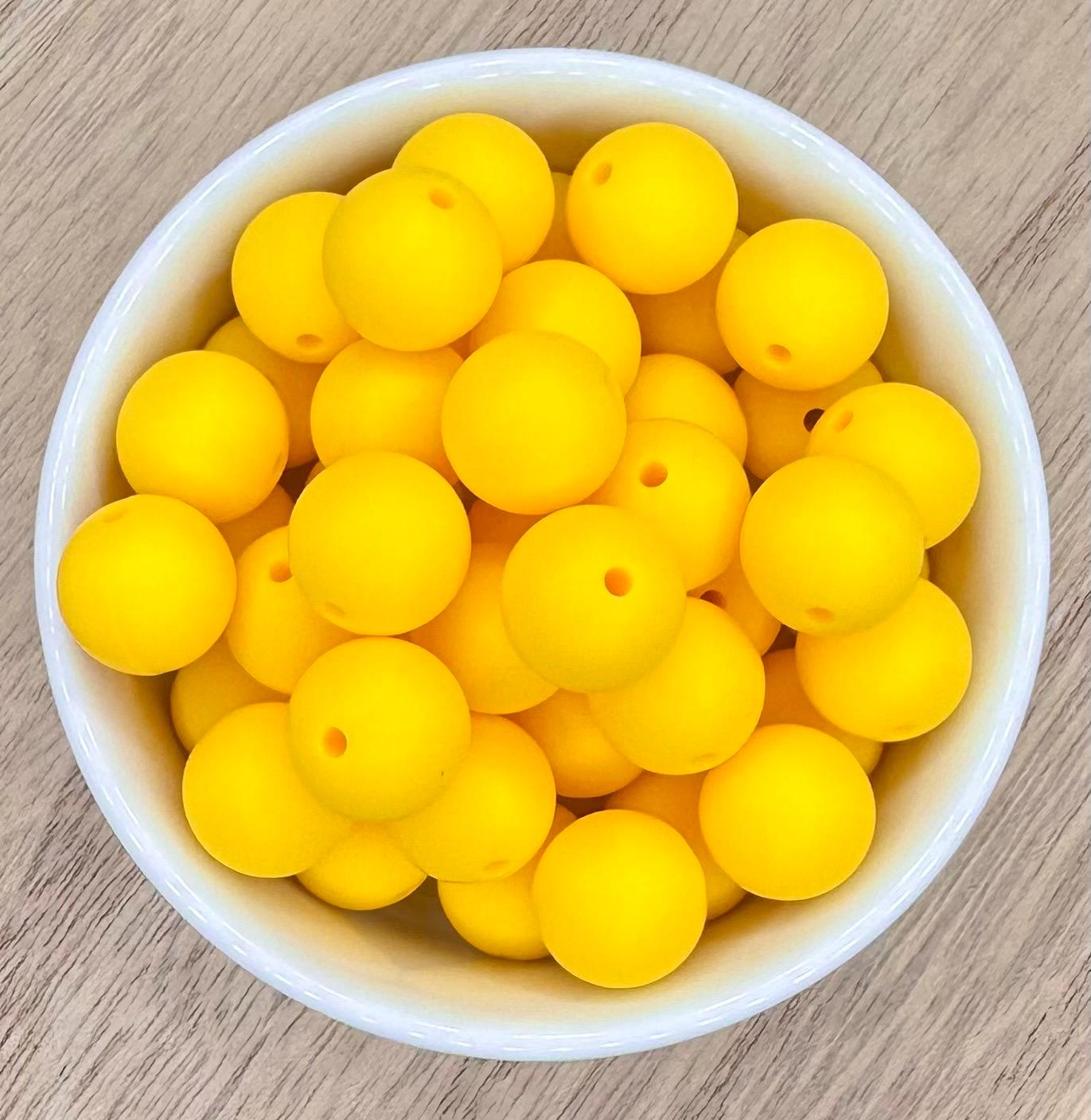 Bright Yellow Solid 15mm Round Silicone Beads